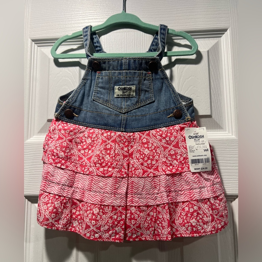 NWT, OshKosh B'gosh Red and Denim Skirtall for Kids, 9M